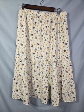 NWT H&M Cream Floral Tiered Maxi Skirt – Purple & Yellow Print – Size 14